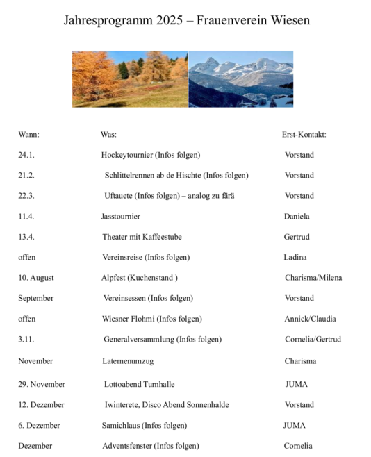Veranstaltungen Frauenverein Wiesen